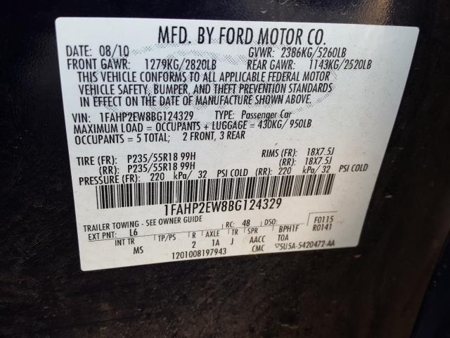 Photo 9 VIN: 1FAHP2EW8BG124329 - FORD TAURUS SEL 