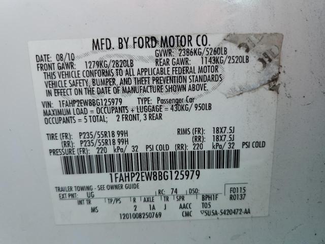 Photo 9 VIN: 1FAHP2EW8BG125979 - FORD TAURUS SEL 