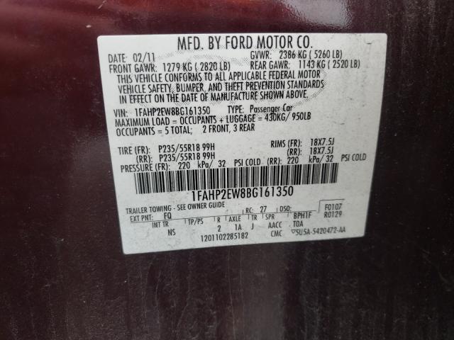 Photo 9 VIN: 1FAHP2EW8BG161350 - FORD TAURUS SEL 