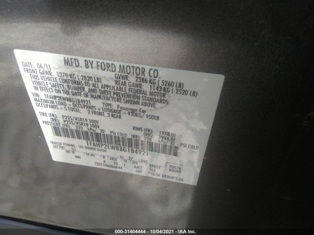 Photo 8 VIN: 1FAHP2EW8BG184921 - FORD TAURUS 