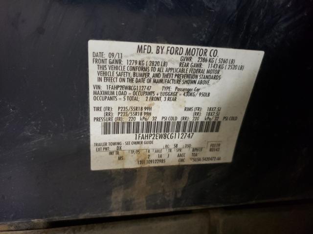 Photo 9 VIN: 1FAHP2EW8CG112747 - FORD TAURUS SEL 