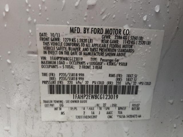 Photo 9 VIN: 1FAHP2EW8CG123019 - FORD TAURUS SEL 