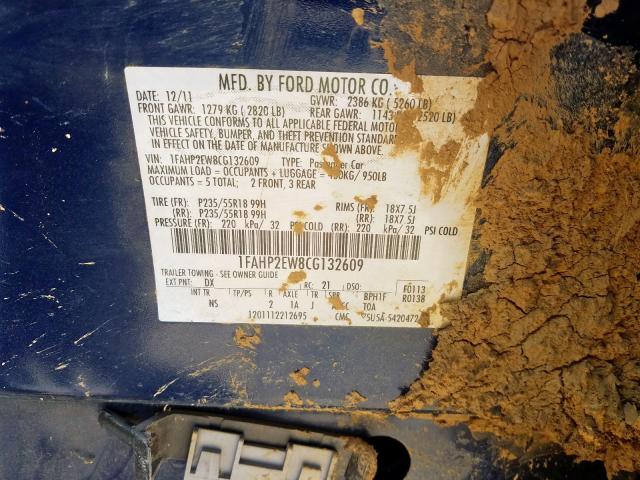 Photo 9 VIN: 1FAHP2EW8CG132609 - FORD TAURUS SEL 