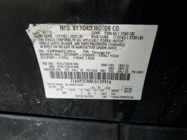 Photo 9 VIN: 1FAHP2EW8CG139916 - FORD TAURUS SEL 