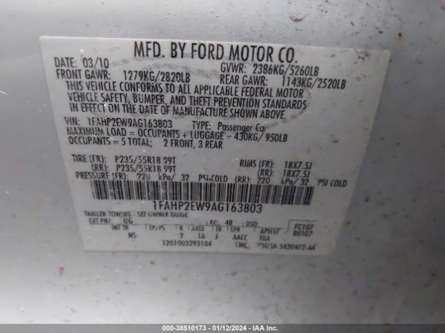 Photo 8 VIN: 1FAHP2EW9AG163803 - FORD TAURUS 