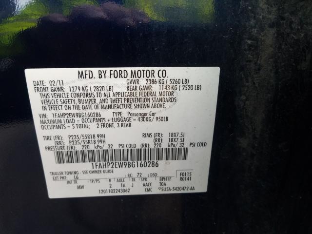 Photo 9 VIN: 1FAHP2EW9BG160286 - FORD TAURUS SEL 