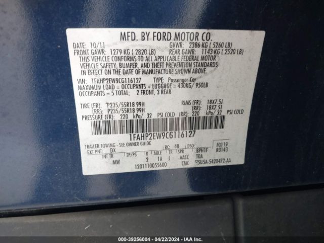 Photo 8 VIN: 1FAHP2EW9CG116127 - FORD TAURUS 