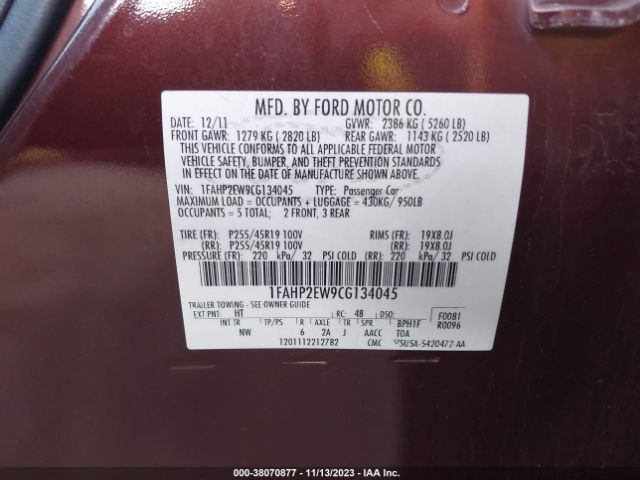 Photo 8 VIN: 1FAHP2EW9CG134045 - FORD TAURUS 