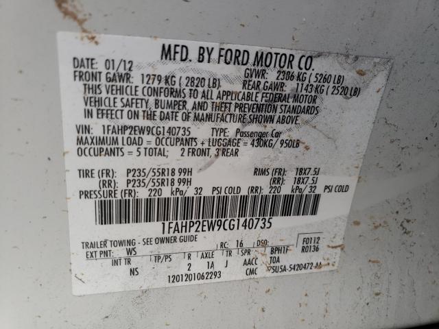 Photo 9 VIN: 1FAHP2EW9CG140735 - FORD TAURUS SEL 