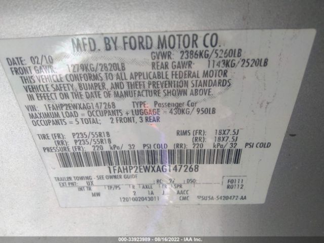 Photo 8 VIN: 1FAHP2EWXAG147268 - FORD TAURUS 