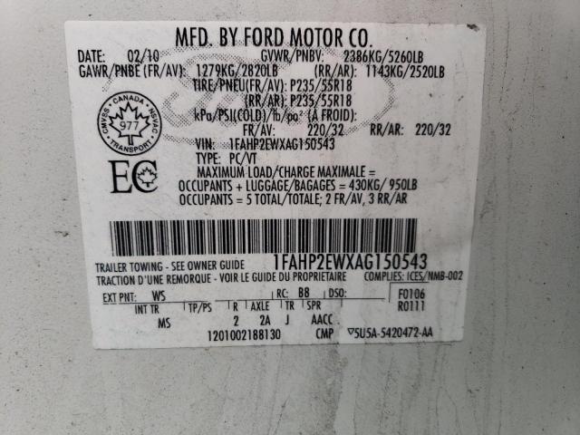 Photo 11 VIN: 1FAHP2EWXAG150543 - FORD TAURUS SEL 