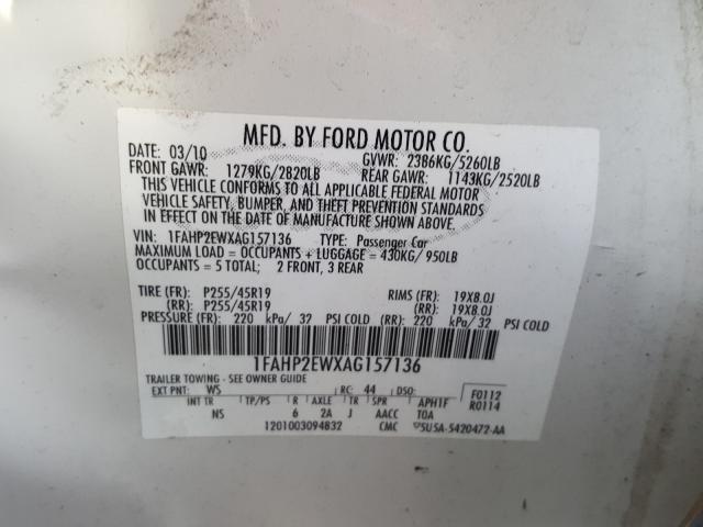 Photo 9 VIN: 1FAHP2EWXAG157136 - FORD TAURUS SEL 