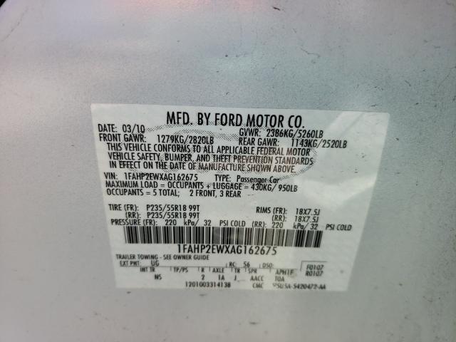 Photo 9 VIN: 1FAHP2EWXAG162675 - FORD TAURUS SEL 