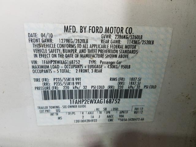 Photo 9 VIN: 1FAHP2EWXAG168752 - FORD TAURUS SEL 