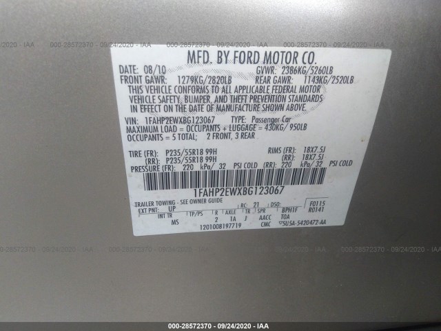 Photo 8 VIN: 1FAHP2EWXBG123067 - FORD TAURUS 