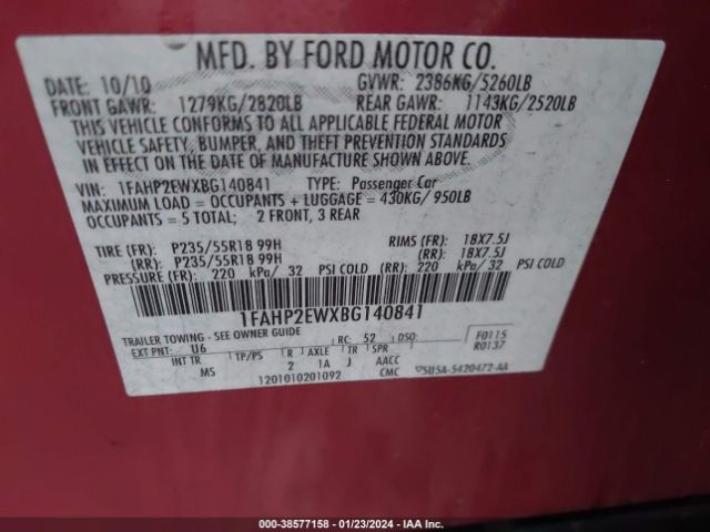 Photo 8 VIN: 1FAHP2EWXBG140841 - FORD TAURUS 