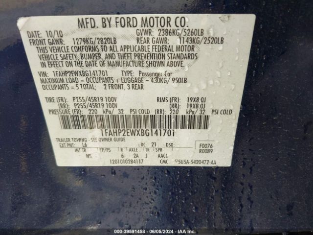 Photo 8 VIN: 1FAHP2EWXBG141701 - FORD TAURUS 