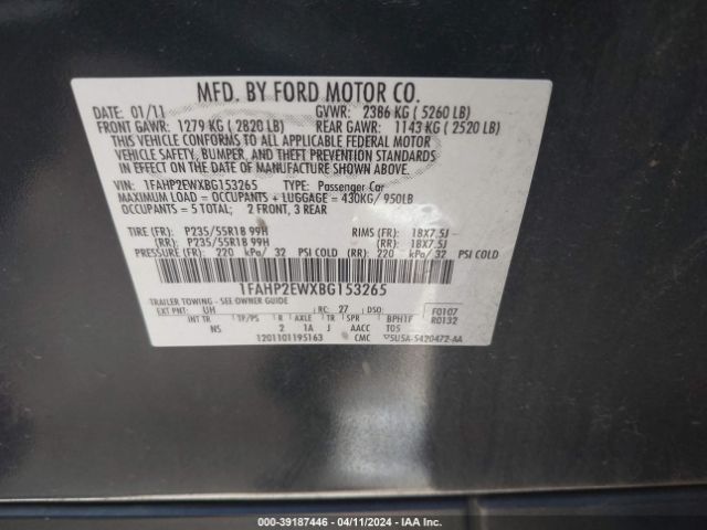 Photo 8 VIN: 1FAHP2EWXBG153265 - FORD TAURUS 