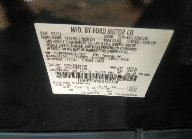 Photo 8 VIN: 1FAHP2EWXBG167330 - FORD TAURUS 