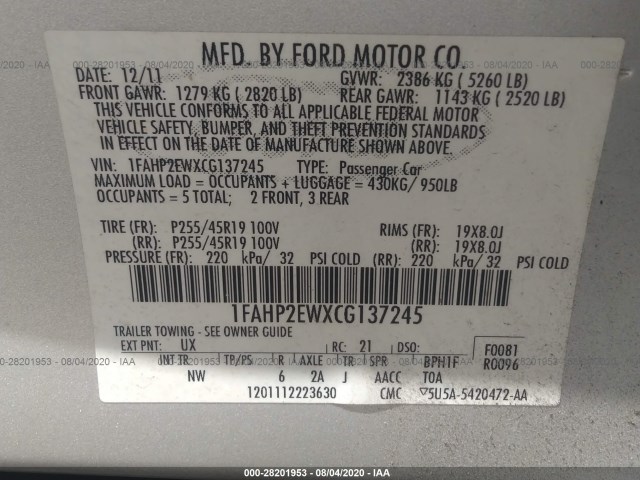 Photo 8 VIN: 1FAHP2EWXCG137245 - FORD TAURUS 