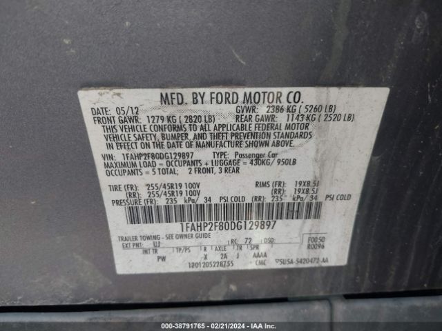 Photo 8 VIN: 1FAHP2F80DG129897 - FORD TAURUS 