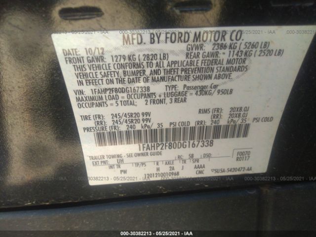 Photo 8 VIN: 1FAHP2F80DG167338 - FORD TAURUS 