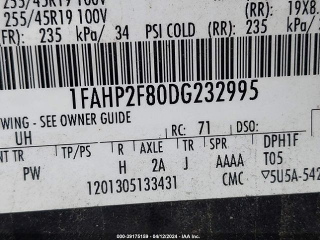 Photo 8 VIN: 1FAHP2F80DG232995 - FORD TAURUS 