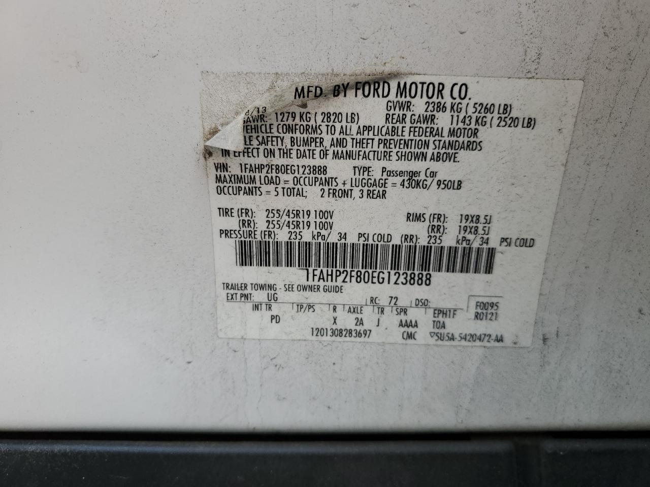 Photo 11 VIN: 1FAHP2F80EG123888 - FORD TAURUS 