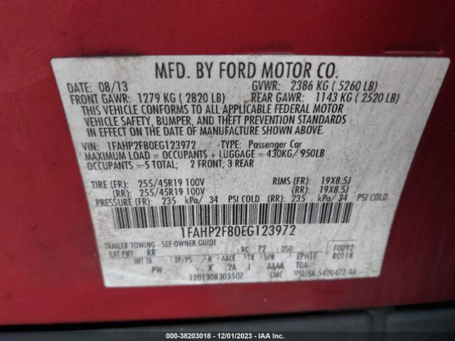 Photo 8 VIN: 1FAHP2F80EG123972 - FORD TAURUS 