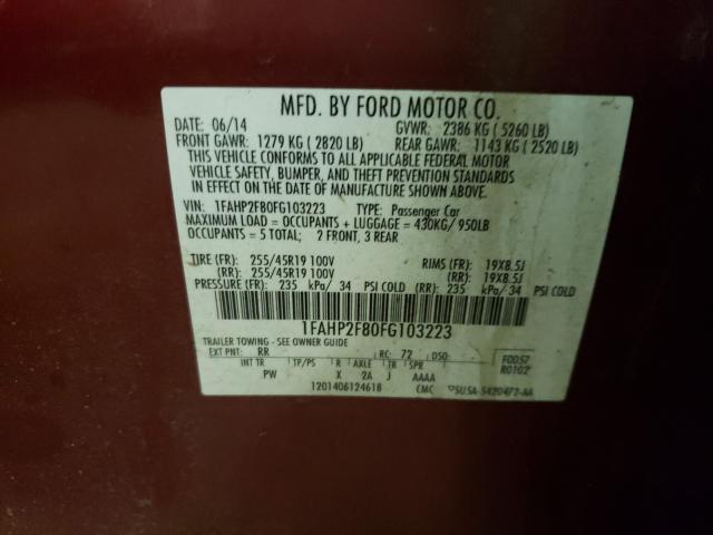 Photo 9 VIN: 1FAHP2F80FG103223 - FORD TAURUS 