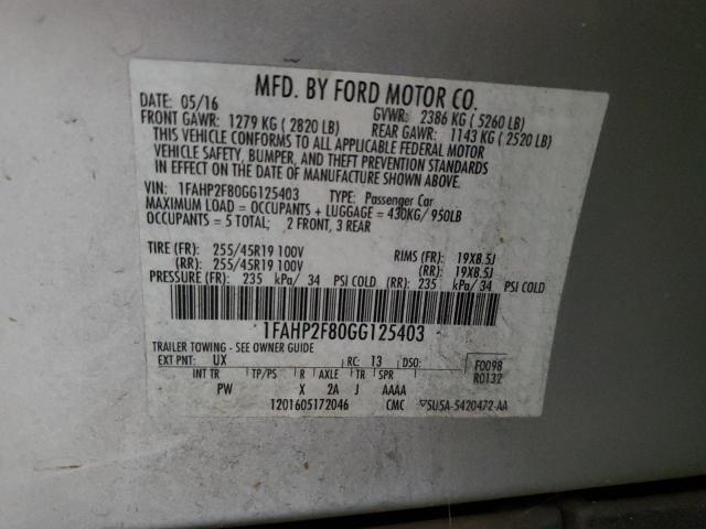 Photo 12 VIN: 1FAHP2F80GG125403 - FORD TAURUS 