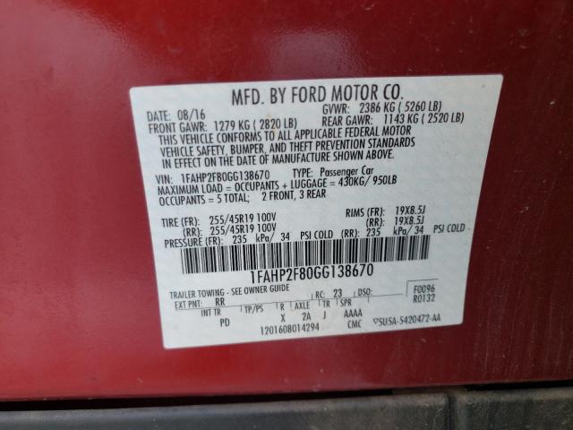 Photo 9 VIN: 1FAHP2F80GG138670 - FORD TAURUS LIM 