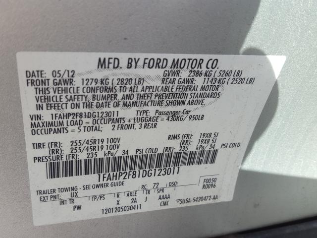 Photo 9 VIN: 1FAHP2F81DG123011 - FORD TAURUS LIM 