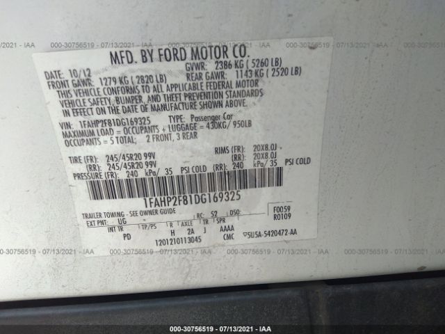 Photo 8 VIN: 1FAHP2F81DG169325 - FORD TAURUS 