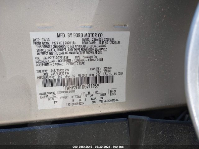 Photo 8 VIN: 1FAHP2F81DG211959 - FORD TAURUS 