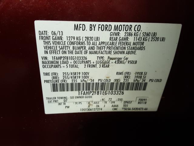 Photo 9 VIN: 1FAHP2F81EG103326 - FORD TAURUS LIM 