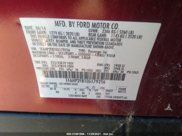 Photo 8 VIN: 1FAHP2F81EG179256 - FORD TAURUS 