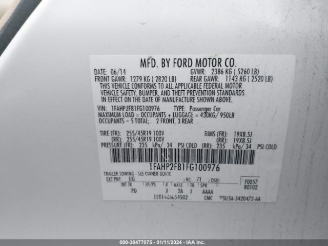 Photo 8 VIN: 1FAHP2F81FG100976 - FORD TAURUS 