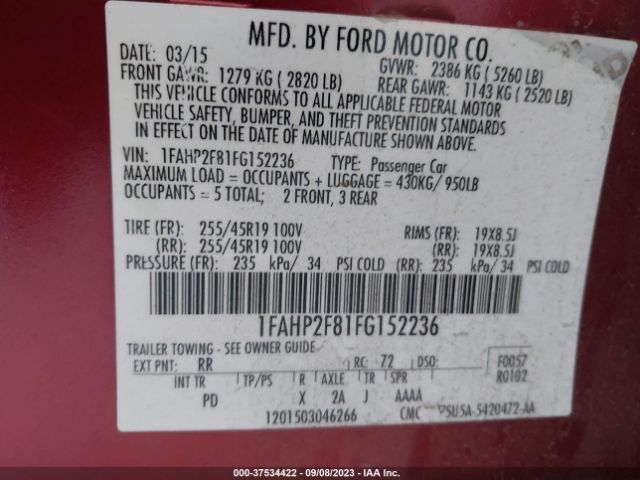 Photo 8 VIN: 1FAHP2F81FG152236 - FORD TAURUS 