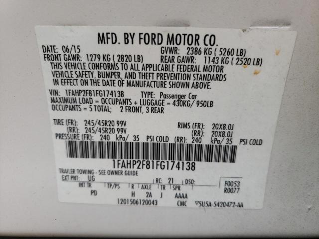 Photo 9 VIN: 1FAHP2F81FG174138 - FORD TAURUS LIM 