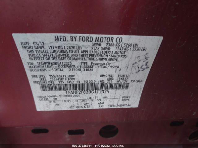 Photo 8 VIN: 1FAHP2F82DG112325 - FORD TAURUS 