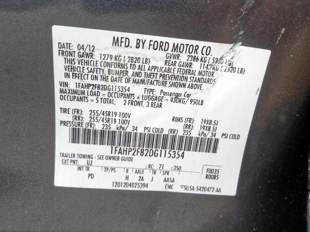 Photo 9 VIN: 1FAHP2F82DG115354 - FORD TAURUS LIM 