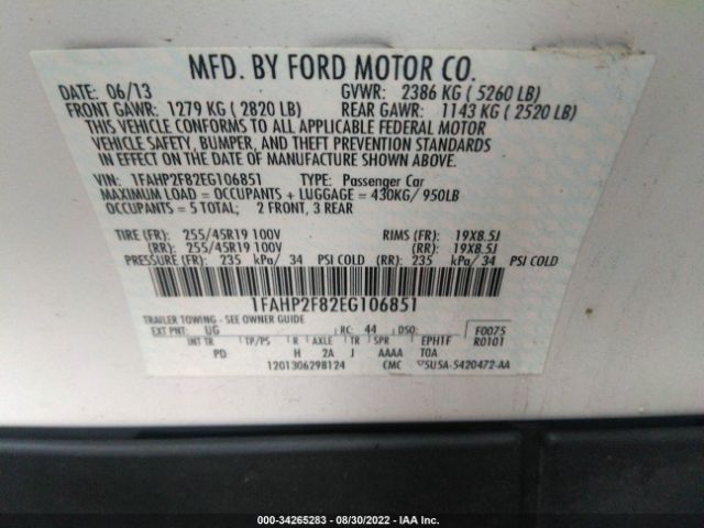 Photo 8 VIN: 1FAHP2F82EG106851 - FORD TAURUS 