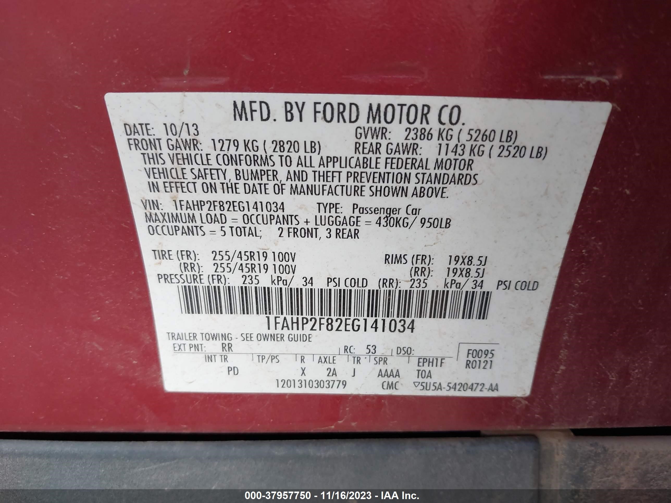 Photo 8 VIN: 1FAHP2F82EG141034 - FORD TAURUS 