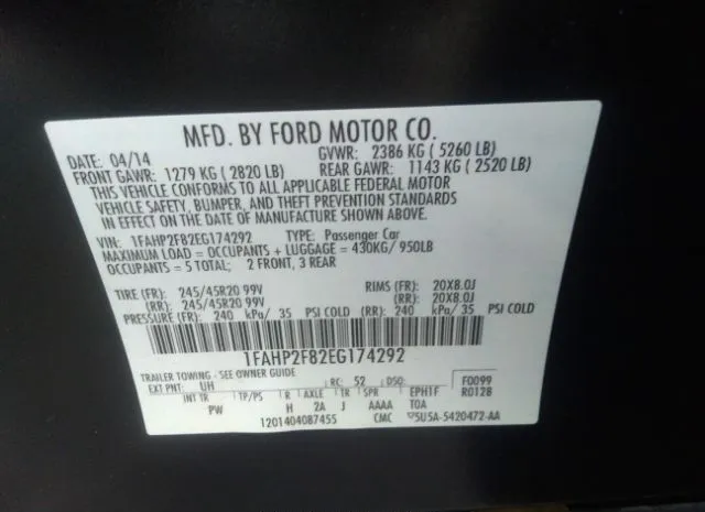 Photo 8 VIN: 1FAHP2F82EG174292 - FORD TAURUS 