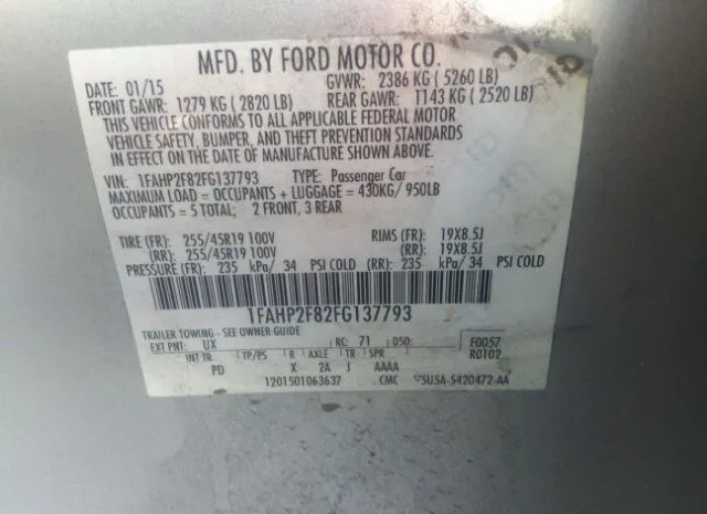 Photo 8 VIN: 1FAHP2F82FG137793 - FORD TAURUS 