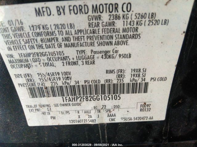 Photo 8 VIN: 1FAHP2F82GG105105 - FORD TAURUS 