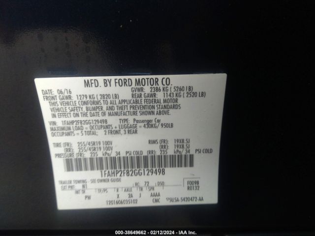 Photo 8 VIN: 1FAHP2F82GG129498 - FORD TAURUS 