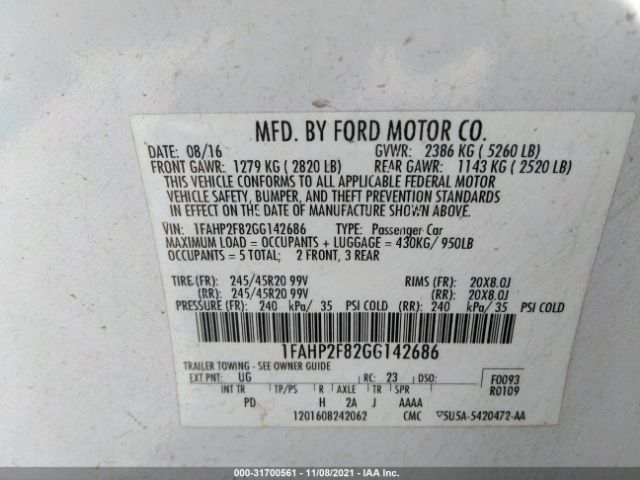 Photo 8 VIN: 1FAHP2F82GG142686 - FORD TAURUS 