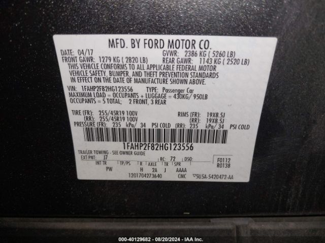 Photo 8 VIN: 1FAHP2F82HG123556 - FORD TAURUS 